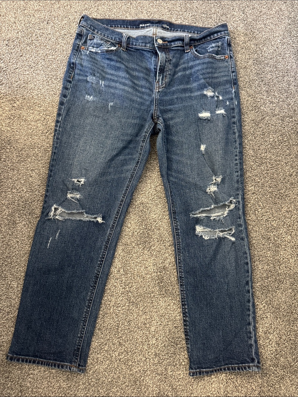 Old Navy Women's Distressed Dark Blue Boyfriend Jeans